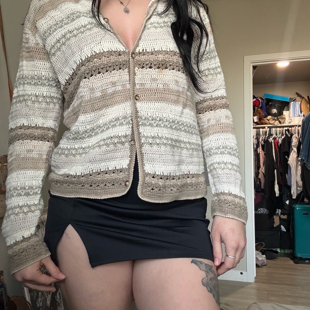 Eddie Bauer Cream and Tan Knit Cardigan